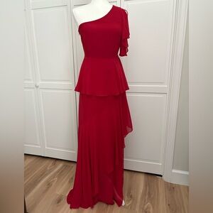 Laundry by Shelli Segal one shoulder gown in red